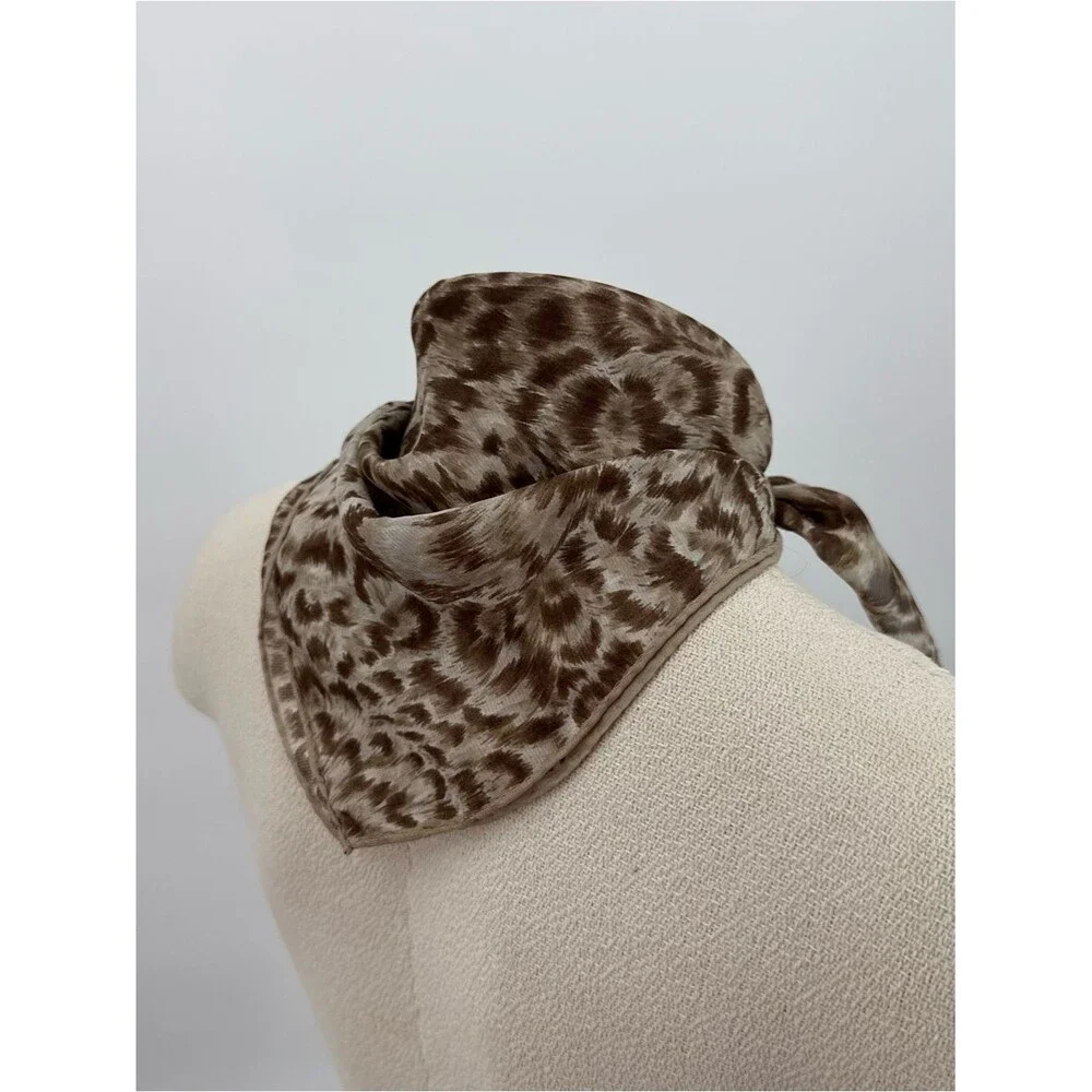 Unbranded Leopard Print Square Scarf Accessory Vintage Small Animal Neutral Silk